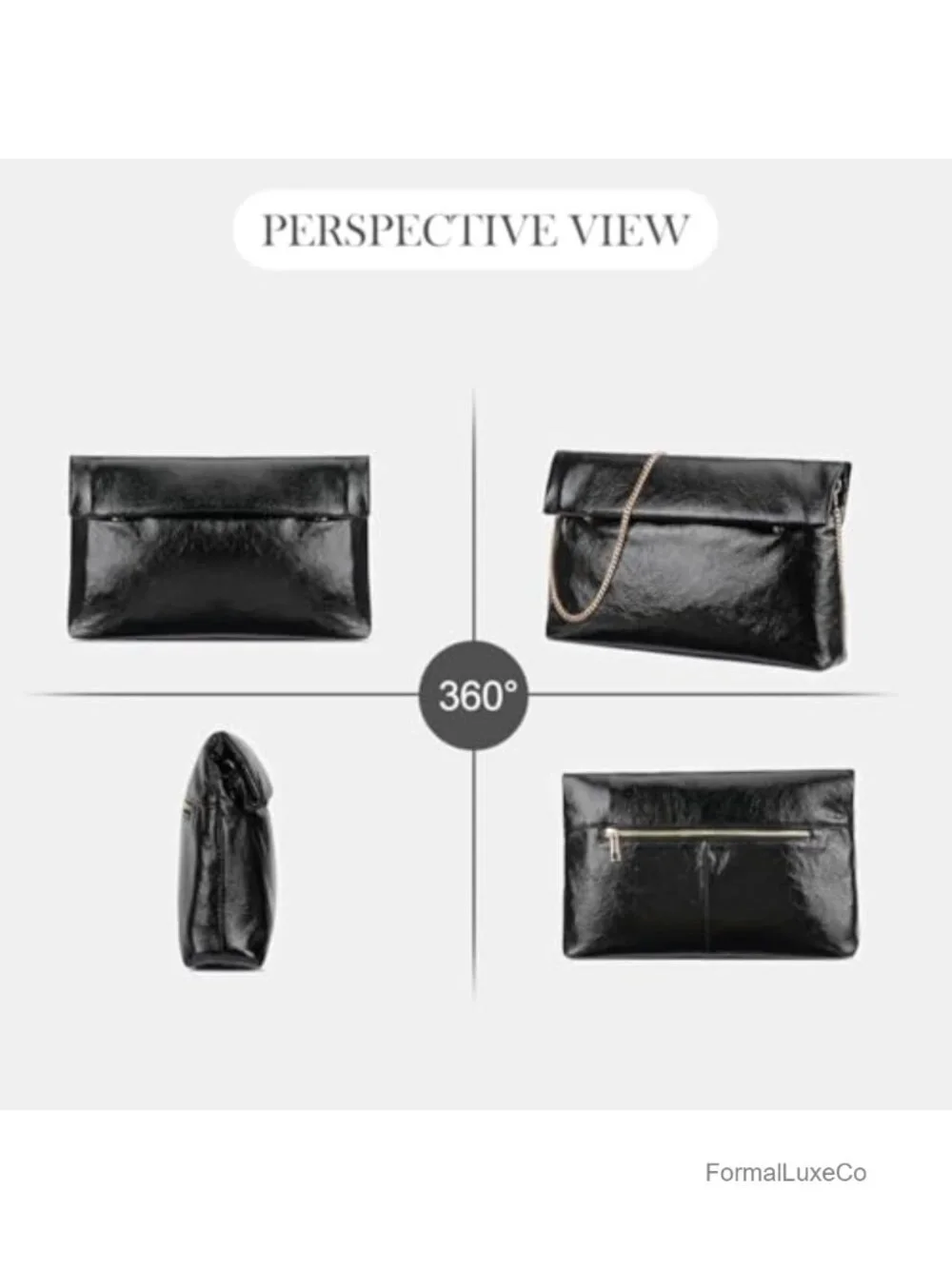 Women's Metallic Crinkled Faux Leather Fold-over Clutch Purse